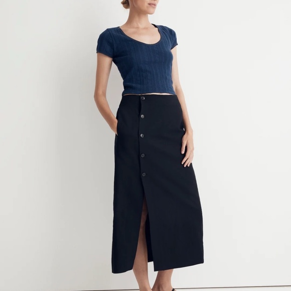 Madewell Linen-Cotton Blend Wrap Midi Skirt in Black - Picture 1 of 9